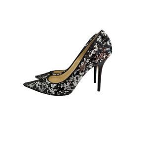 Jimmy Choo Abel Pumps Size 40.5 Sequin Black Silver Pointed Toe Stiletto